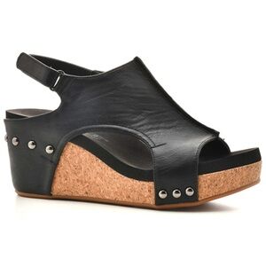Corkys Black Carley Wedge Sandals with Slingback Design Size 8
